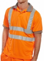 High Visibility Orange Polo Shirt with Grey Collar Short Sleeve. EN ISO20471 Class 2 & RIS-3279-TOM - Railway use